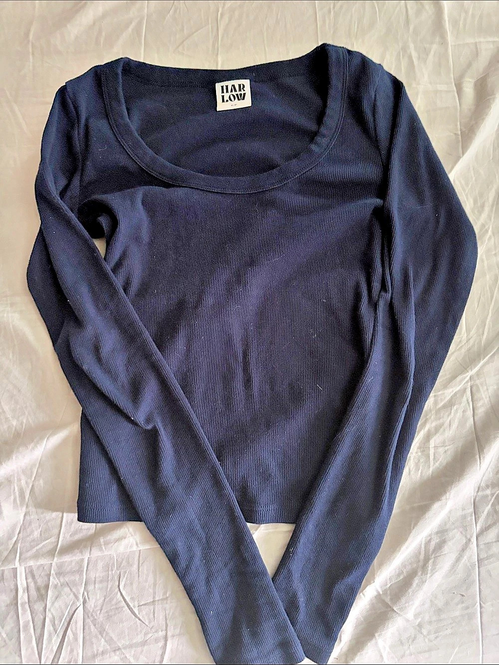 HARLOW Ribbed Long Sleeve Top in Blue Size Small